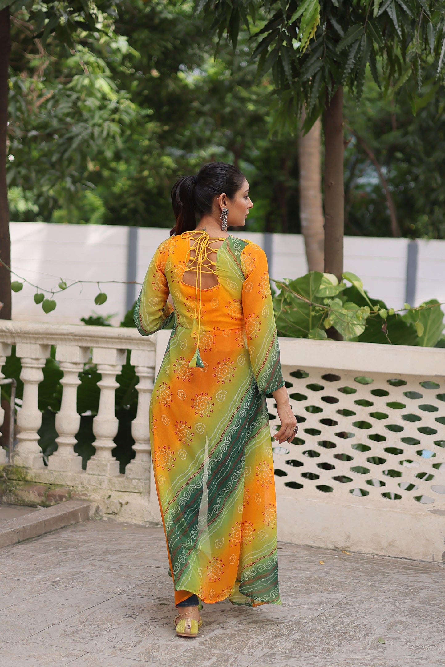 Green and Orange Faux Georgette Kurti