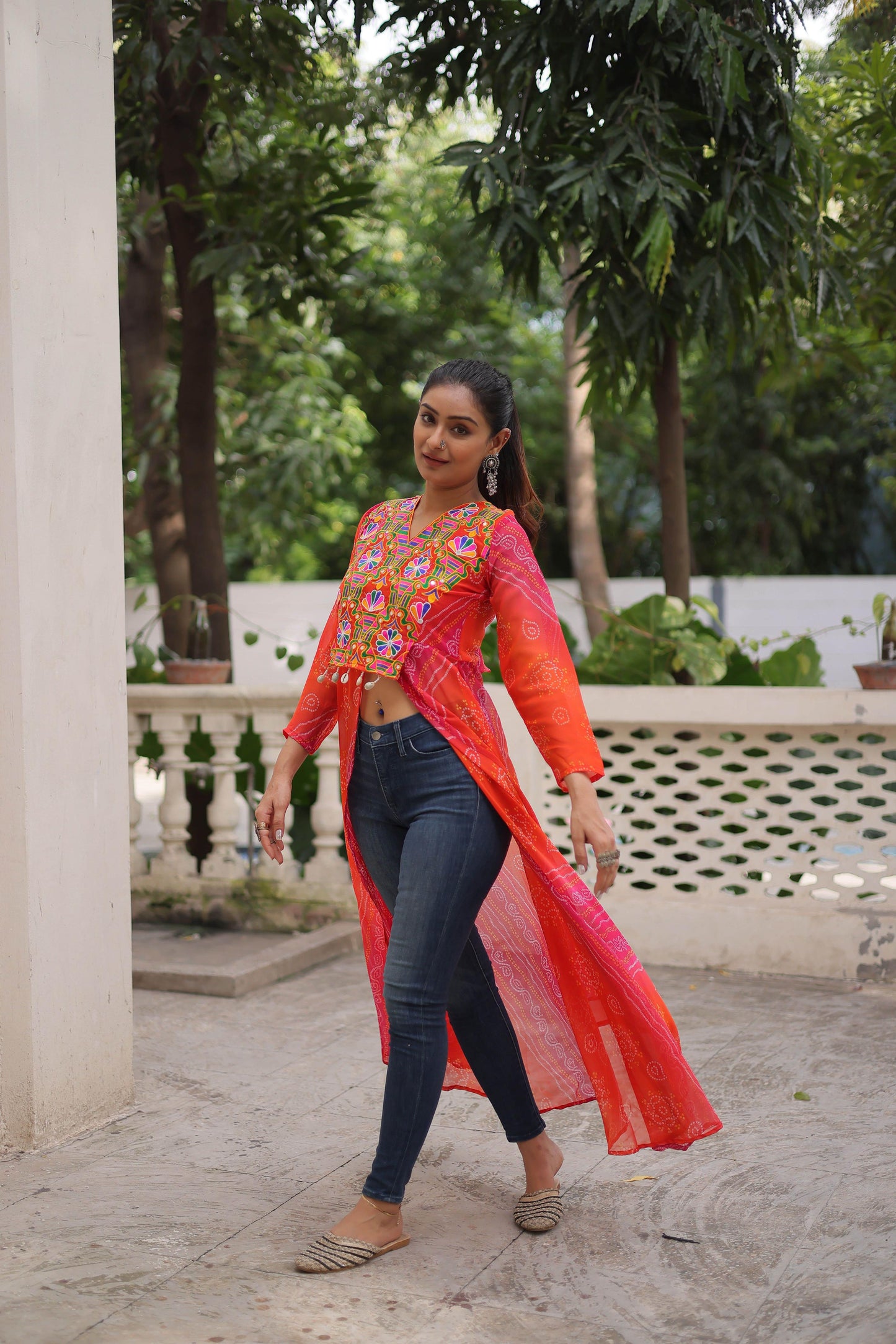 Red Faux Georgette Kurti