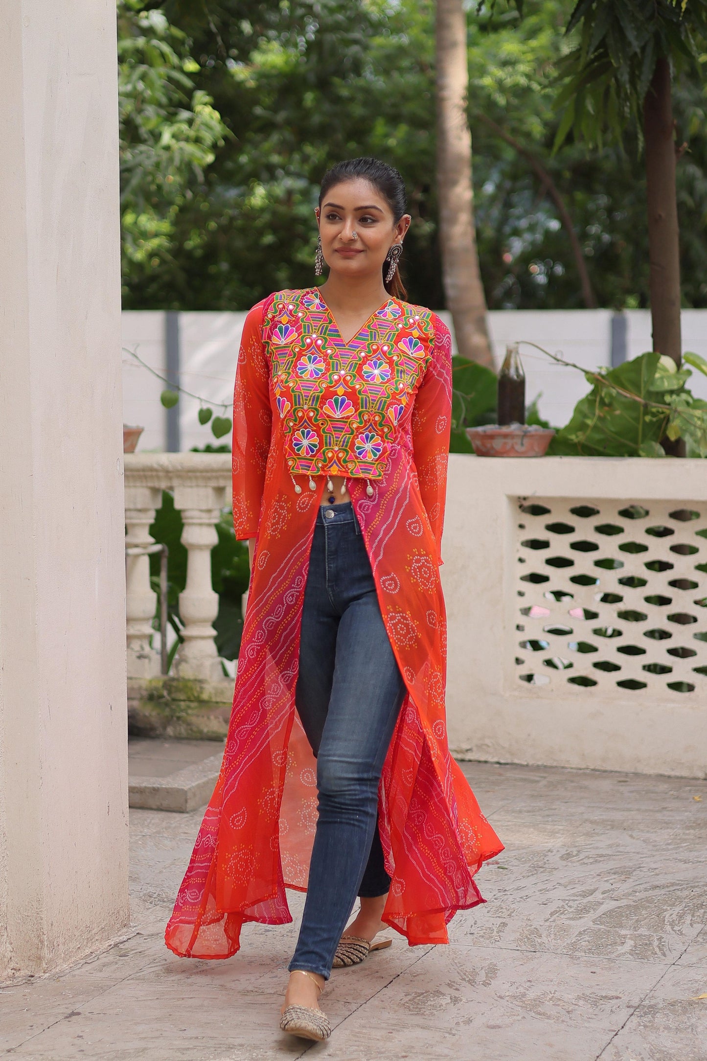 Red Faux Georgette Kurti