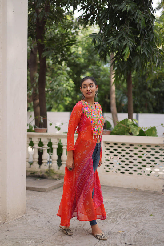 Red Faux Georgette Kurti