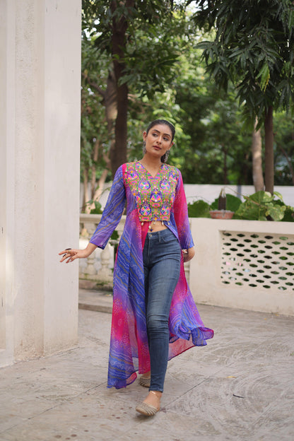 Pink and Blue Faux Georgette Kurti