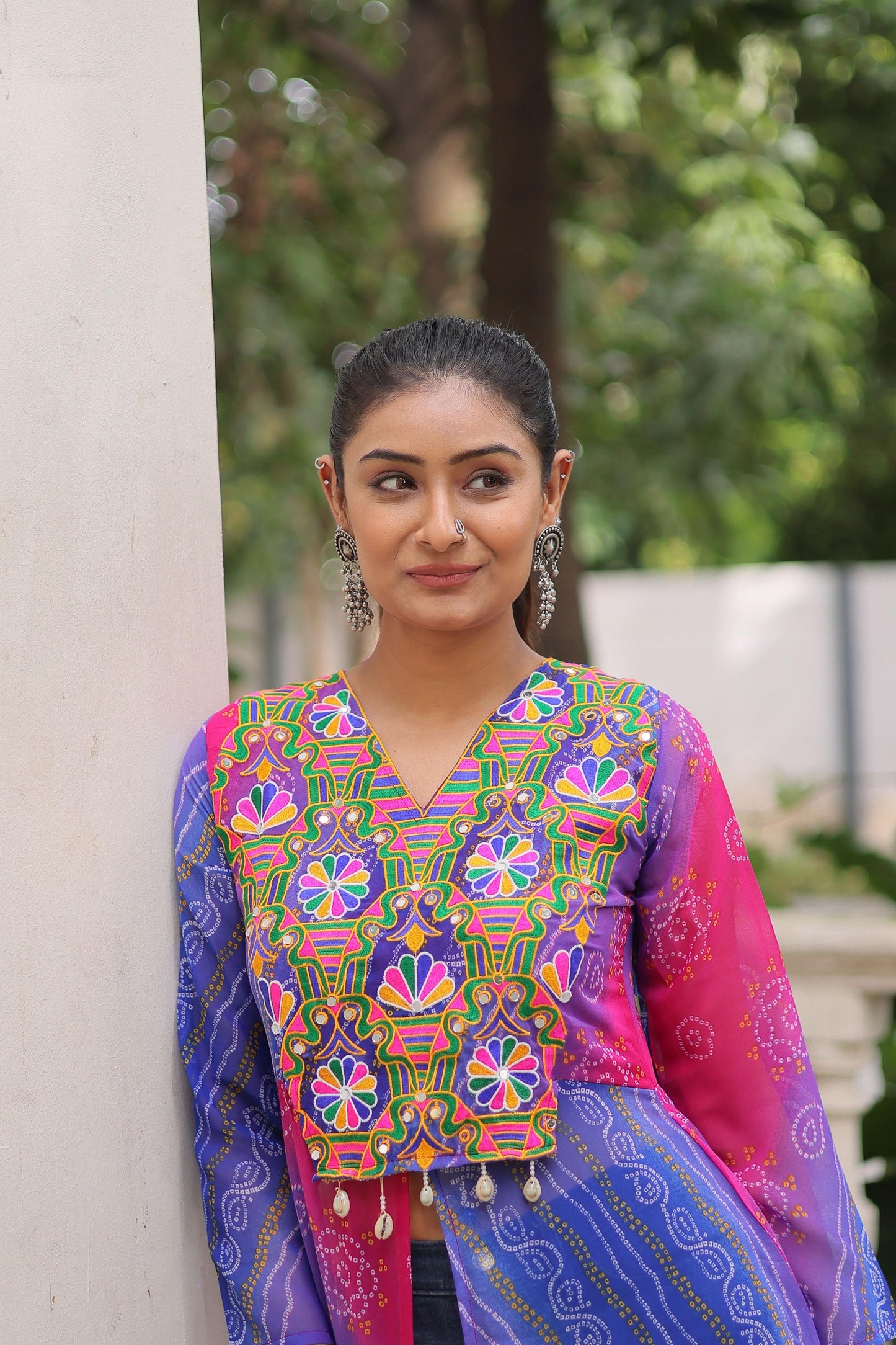 Pink and Blue Faux Georgette Kurti