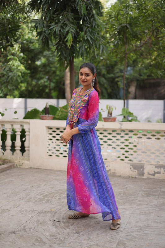 Pink and Blue Faux Georgette Kurti