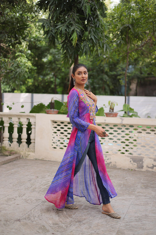 Pink and Blue Faux Georgette Kurti