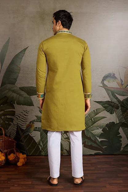 Festive Wear Flourescent Green Embroidered Kurta for Men