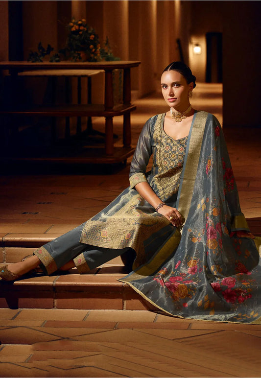 Woven Art Silk Jacquard Pakistani Suit in Pink