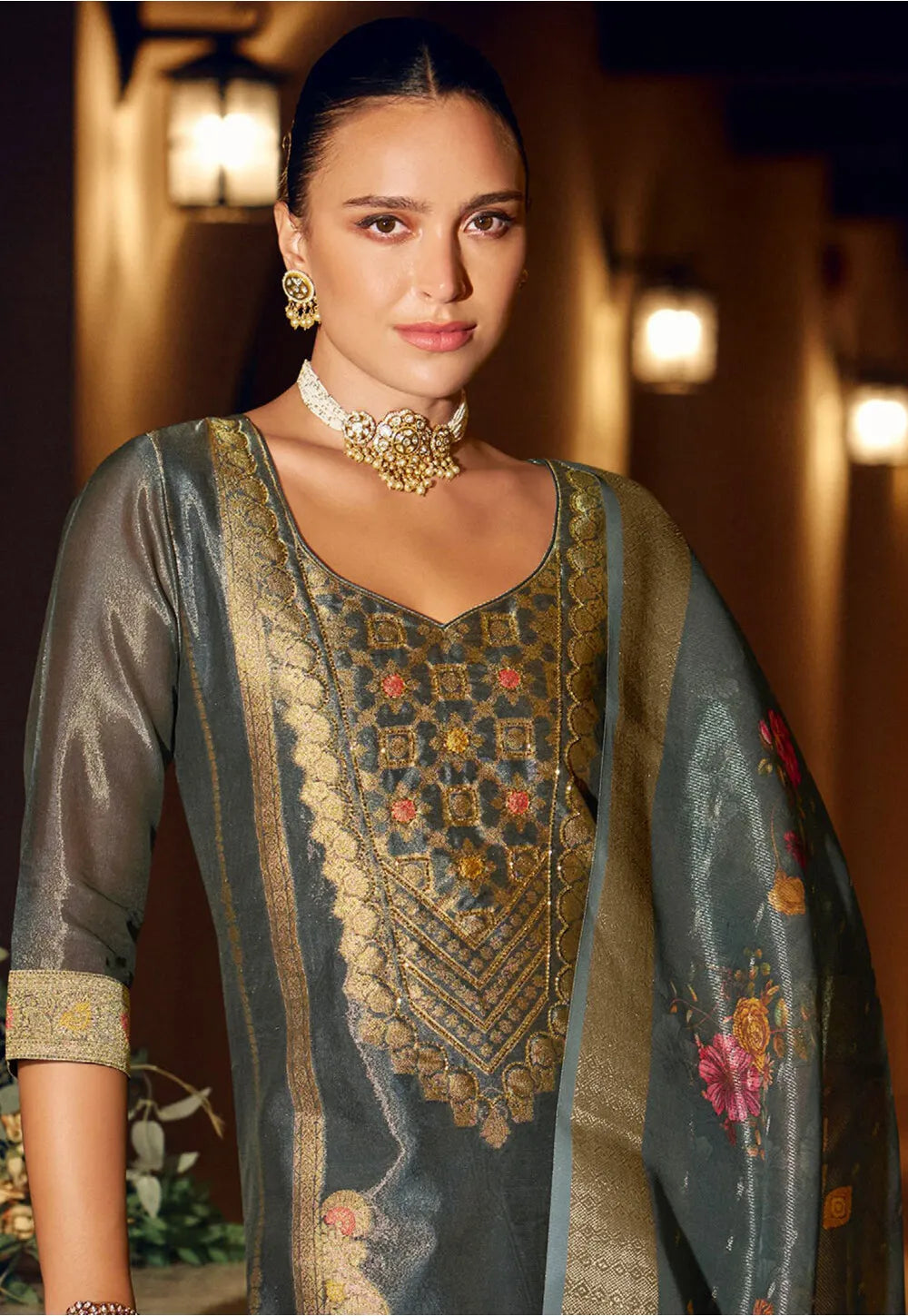 Woven Art Silk Jacquard Pakistani Suit in Pink